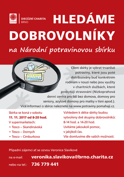 hledání dobrovolníků pro potrav.sbírku 2017
