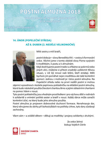 dopis OB k postní almužně 2018 Brno